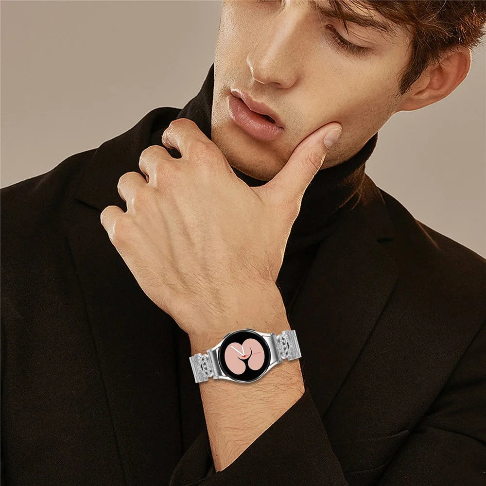Metal Strap with Quick Release Connector for Samsung Galaxy Watch7 44mm  /  40mm Crown Shape Rhinestone Decor Silver Watch Band - 6