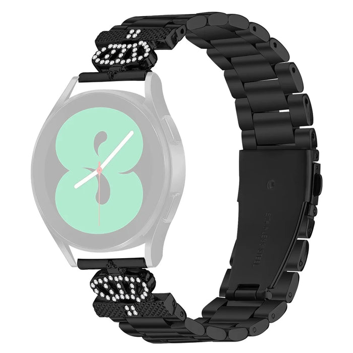 For Samsung Galaxy Watch3 41mm Stainless Steel Strap Crown Shape Rhinestone Decor Watch Band - Black - 1