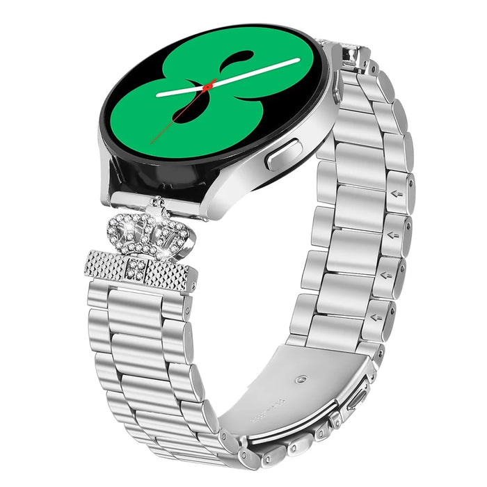 For Samsung Galaxy Watch Active2 44mm  /  40mm Stainless Steel Strap Crown Shape Rhinestone Decor Silver Watch Band - 3