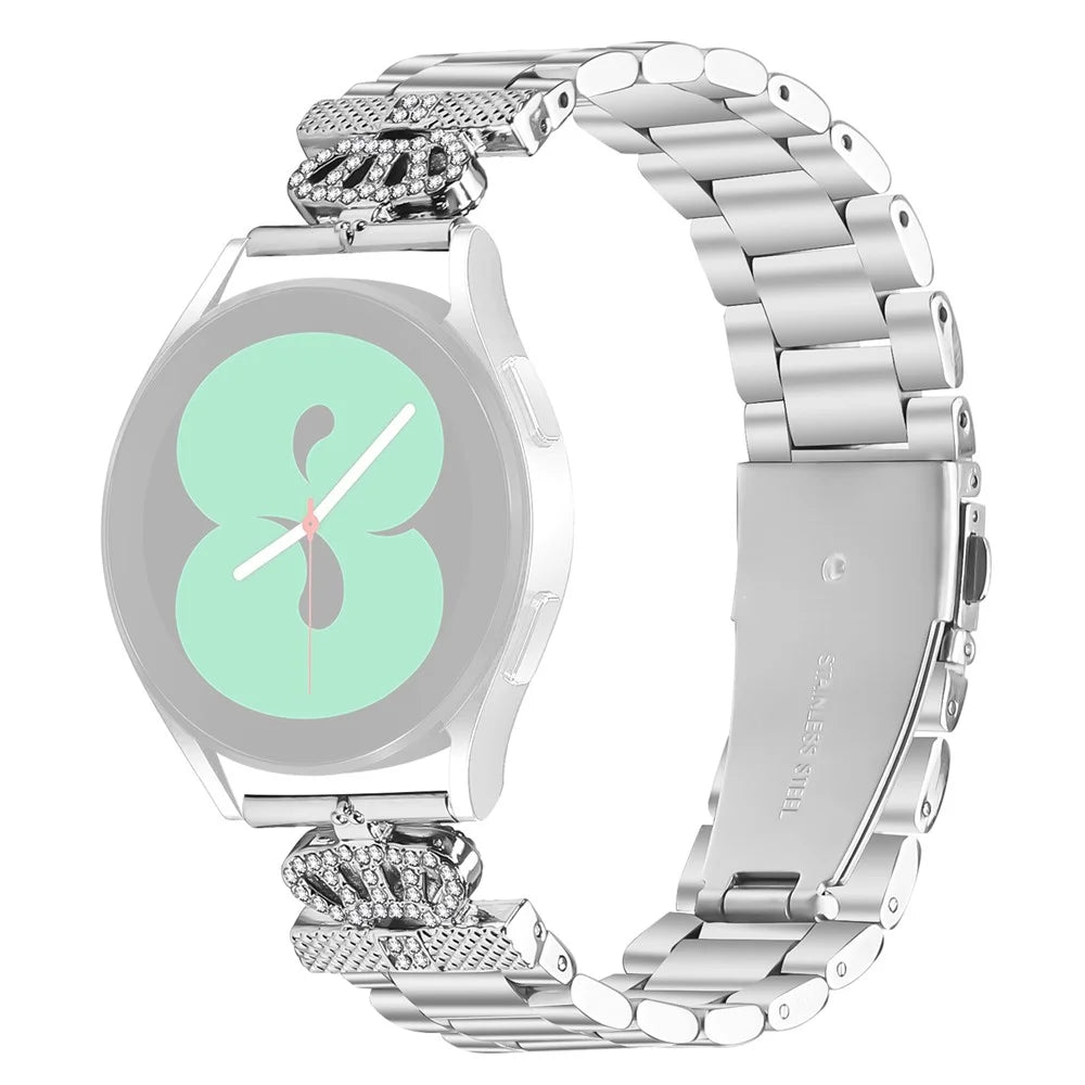For Samsung Galaxy Watch 42mm Stainless Steel Strap Crown Shape Rhinestone Decor Silver Watch Band - 1