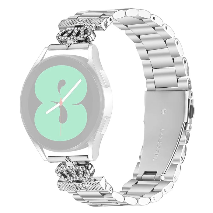 For Samsung Galaxy Watch 42mm Stainless Steel Strap Crown Shape Rhinestone Decor Silver Watch Band - 1