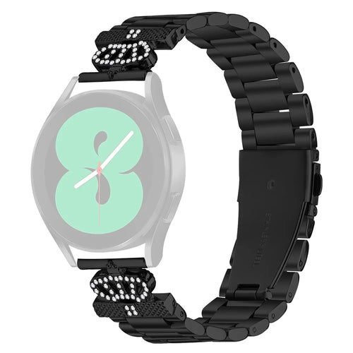 For Samsung Galaxy Watch 42mm Stainless Steel Strap Crown Shape Rhinestone Decor Watch Band - Black - 1