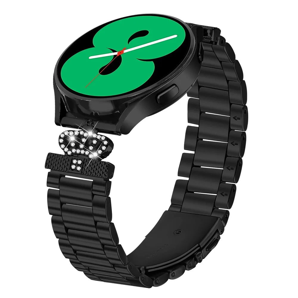 For Samsung Gear Sport / S2 Classic Stainless Steel Strap Crown Shape Rhinestone Decor Watch Band - Black - 3
