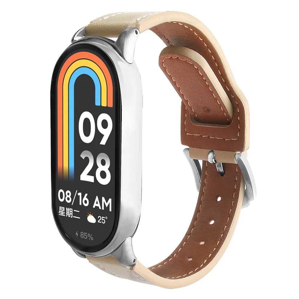 Watchband for Xiaomi Smart Band 9 NFC / 9 / 8 NFC / 8 Microfiber Leather Watch Strap with Silver Buckle - Apricot - 2