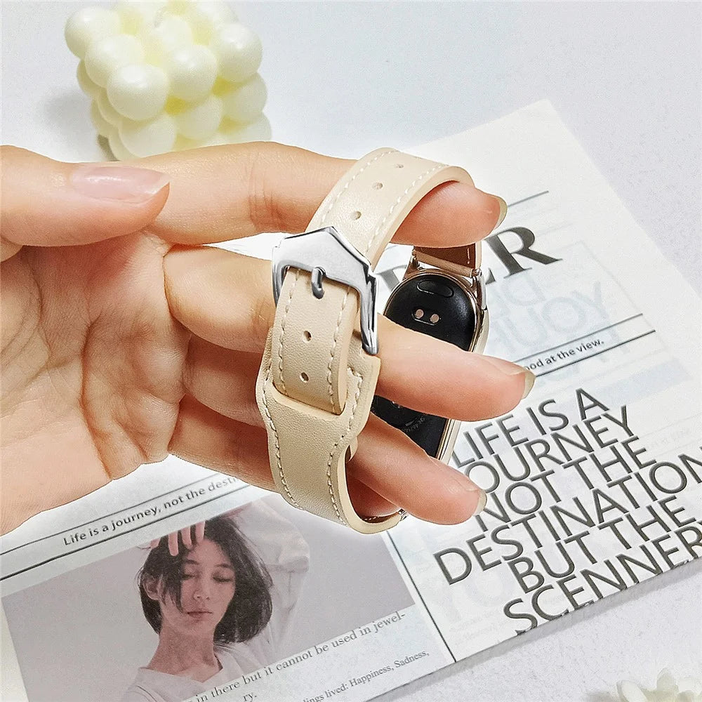 Watchband for Xiaomi Smart Band 9 NFC / 9 / 8 NFC / 8 Microfiber Leather Watch Strap with Silver Buckle - Apricot - 3