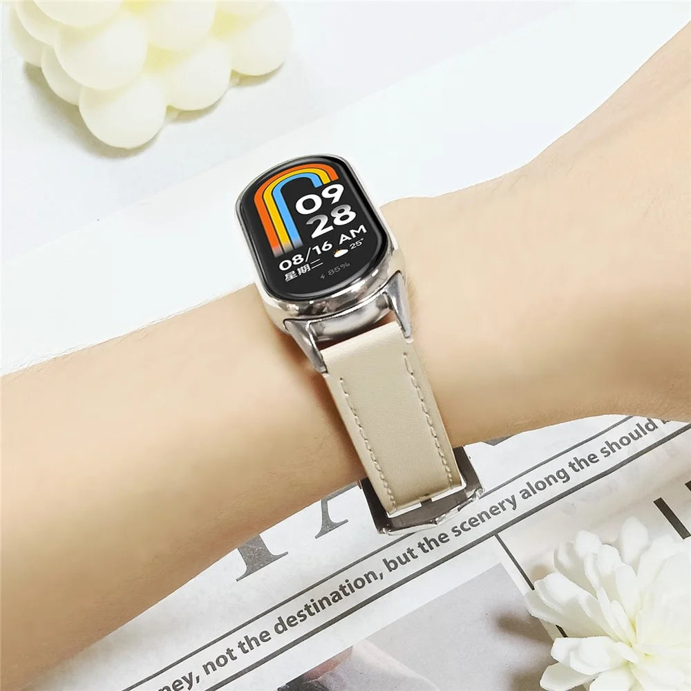 Watchband for Xiaomi Smart Band 9 NFC / 9 / 8 NFC / 8 Microfiber Leather Watch Strap with Silver Buckle - Apricot - 4