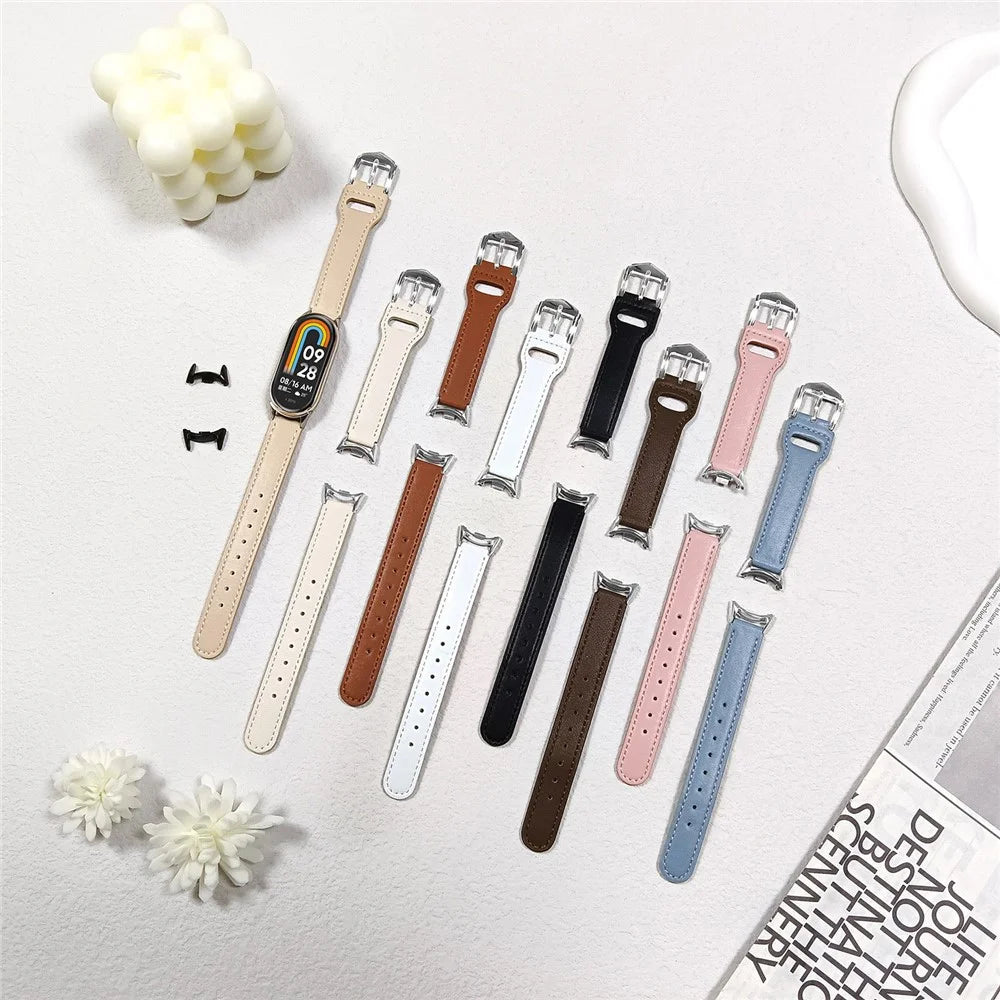 Watchband for Xiaomi Smart Band 9 NFC / 9 / 8 NFC / 8 Microfiber Leather Watch Strap with Silver Buckle - Apricot - 7