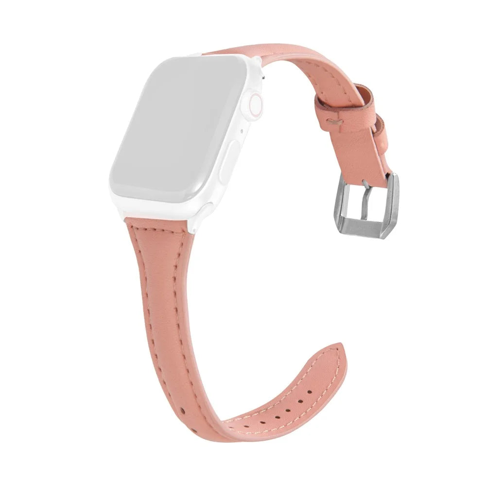 Leather Watchband Strap with Buckle for Apple Watch Series 11 10 42mm / 9 8 7 41mm / SE3 SE2 SE 6 5 4 40mm / 3 2 1 38mm  - Pink - 1