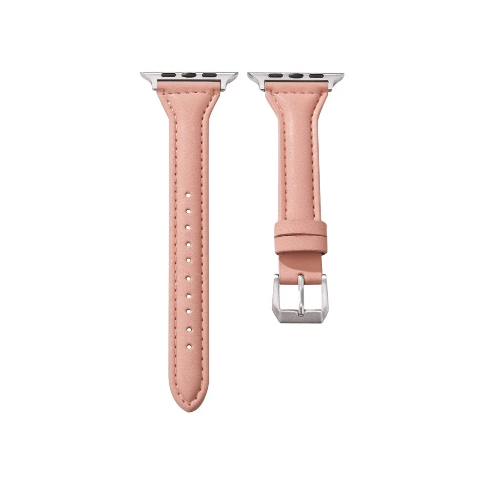 Leather Watchband Strap with Buckle for Apple Watch Series 11 10 42mm / 9 8 7 41mm / SE3 SE2 SE 6 5 4 40mm / 3 2 1 38mm  - Pink - 2