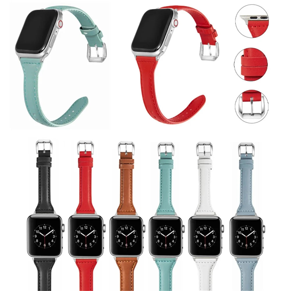 Leather Watchband Strap with Buckle for Apple Watch Series 11 10 42mm / 9 8 7 41mm / SE3 SE2 SE 6 5 4 40mm / 3 2 1 38mm  - Pink - 4