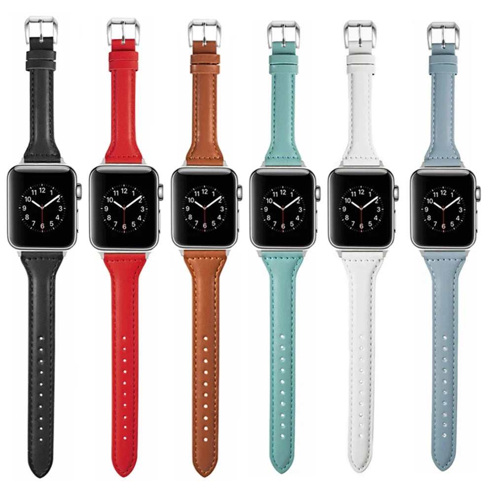 Leather Watchband Strap with Buckle for Apple Watch Series 11 10 42mm / 9 8 7 41mm / SE3 SE2 SE 6 5 4 40mm / 3 2 1 38mm  - Pink - 5
