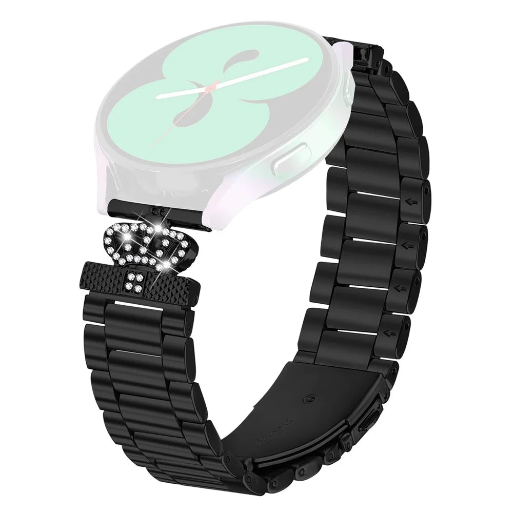 Stainless Steel Strap for Garmin Forerunner 55 / Venu Watch Band Crown Shape Rhinestone Decor - Black - 1