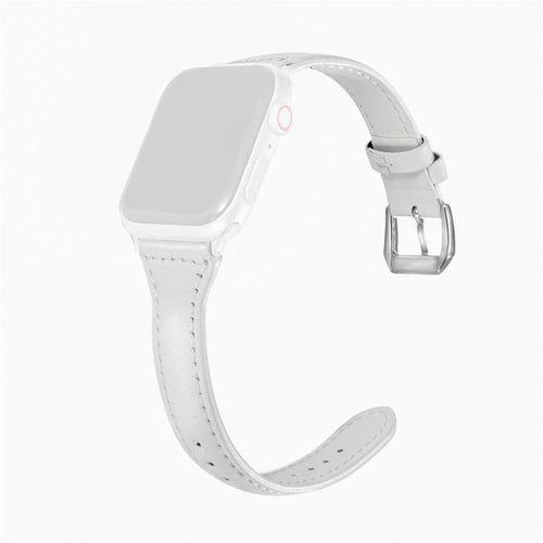 Leather Watchband Strap with Buckle for Apple Watch Ultra 3 2 1 49mm / Series 11 10 46mm / 9 8 7 45mm / SE3 SE2 SE 6 5 4 44mm / 3 2 1 42mm - White - 1