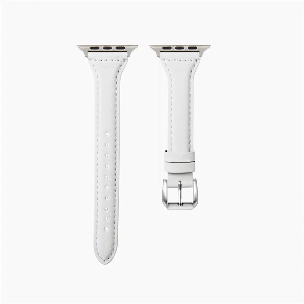 Leather Watchband Strap with Buckle for Apple Watch Ultra 3 2 1 49mm / Series 11 10 46mm / 9 8 7 45mm / SE3 SE2 SE 6 5 4 44mm / 3 2 1 42mm - White - 2