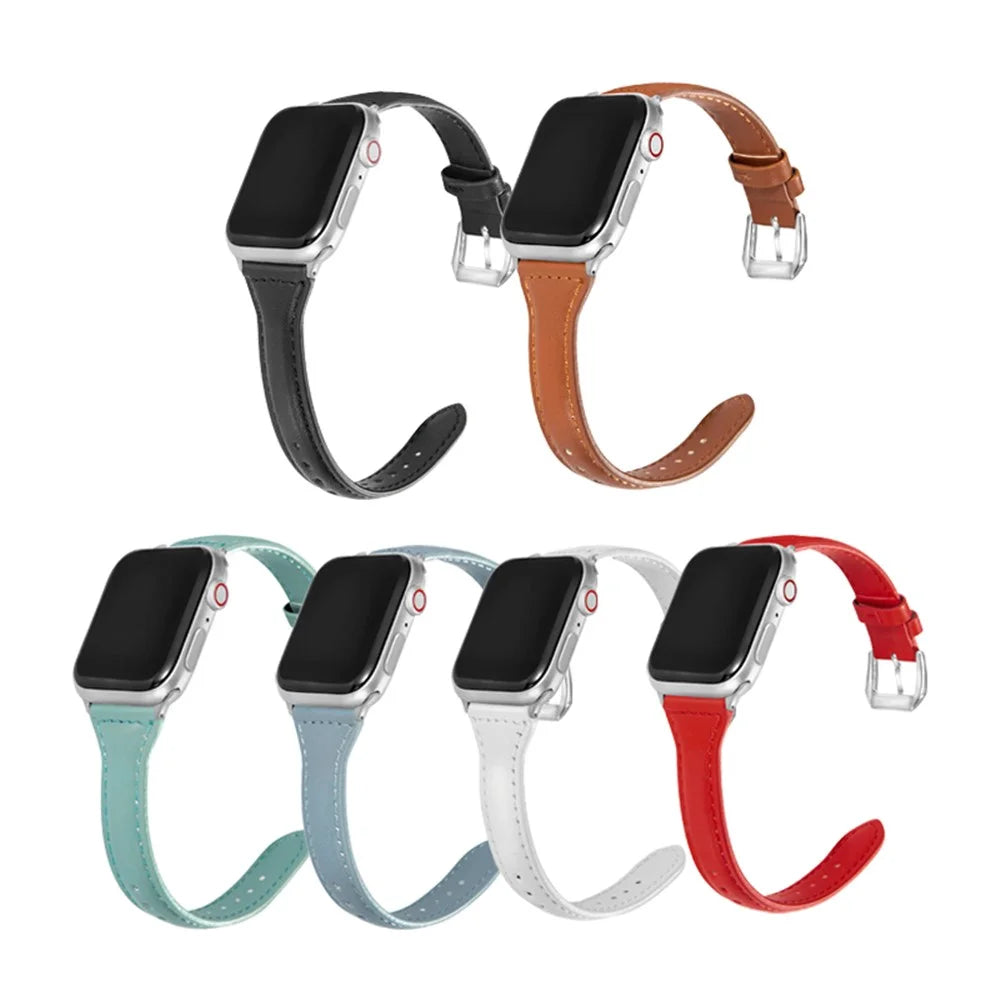 Leather Watchband Strap with Buckle for Apple Watch Ultra 3 2 1 49mm / Series 11 10 46mm / 9 8 7 45mm / SE3 SE2 SE 6 5 4 44mm / 3 2 1 42mm - White - 3