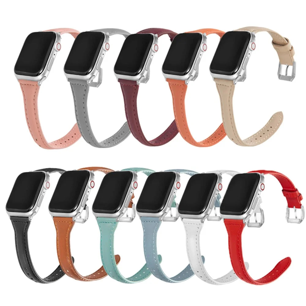 Leather Watchband Strap with Buckle for Apple Watch Ultra 3 2 1 49mm / Series 11 10 46mm / 9 8 7 45mm / SE3 SE2 SE 6 5 4 44mm / 3 2 1 42mm - White - 6