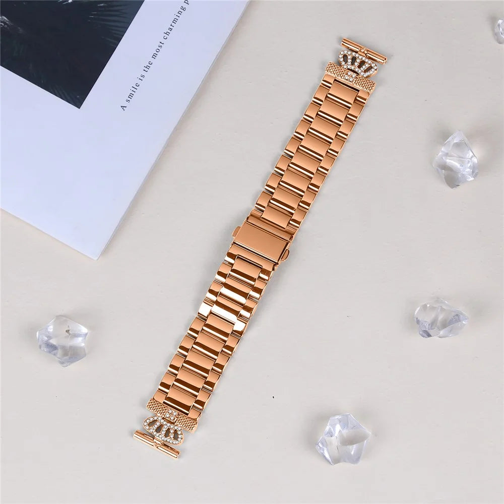 For Huawei Watch 2 Stainless Steel Strap Crown Shape Rhinestone Decor Watch Band - Rose Gold - 3