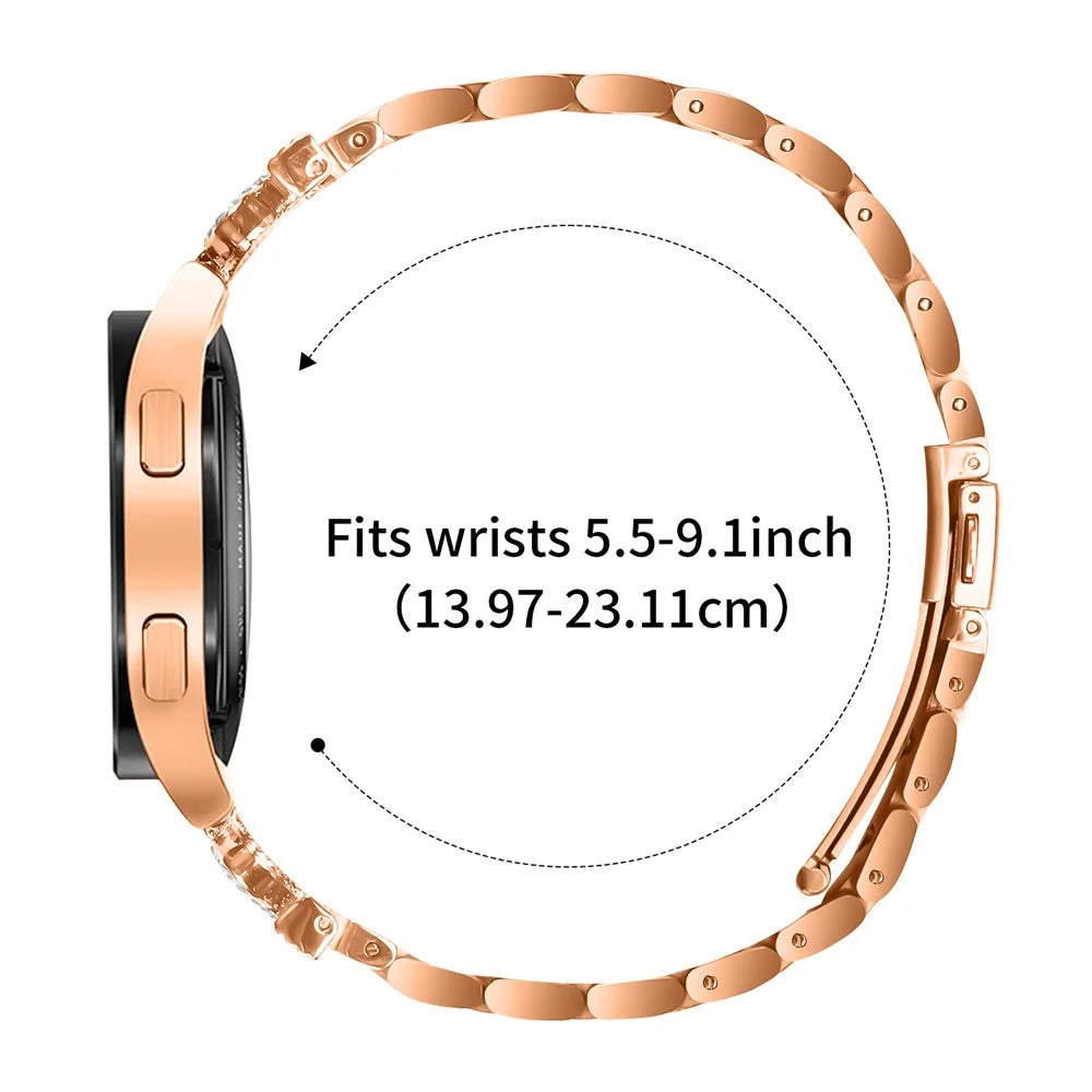 For Huawei Watch 2 Stainless Steel Strap Crown Shape Rhinestone Decor Watch Band - Rose Gold - 4