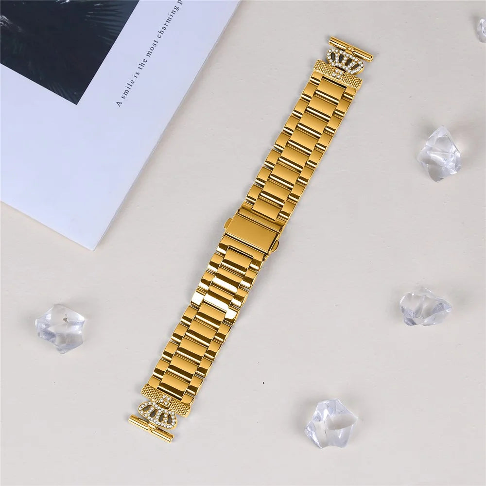 For Huami Amazfit GTS 2 mini Stainless Steel Strap Crown Shape Rhinestone Decor Watch Band - Gold - 3