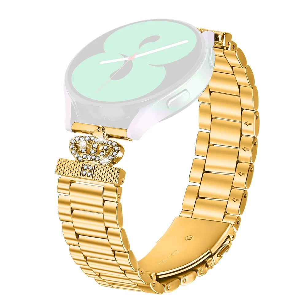 For Huami Amazfit Bip 3 Pro / Bip 3 Stainless Steel Strap Crown Shape Rhinestone Decor Watch Band - Gold - 1