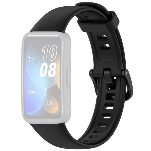 Silicone Watch Strap for Huawei Band 10 NFC / 10 / 9 NFC / 9 / 8 NFC / 8 Glossy Replacement Band - Black - 1