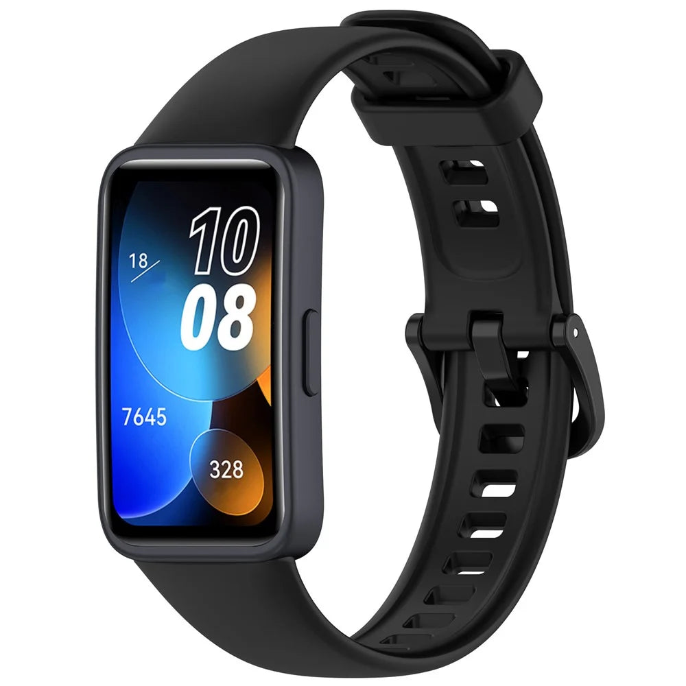 Silicone Watch Strap for Huawei Band 10 NFC / 10 / 9 NFC / 9 / 8 NFC / 8 Glossy Replacement Band - Black - 3