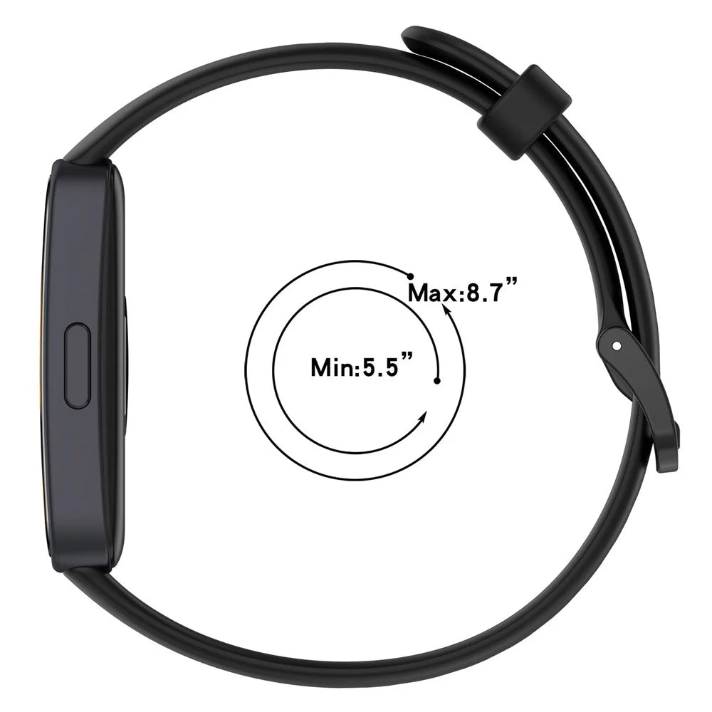 Silicone Watch Strap for Huawei Band 10 NFC / 10 / 9 NFC / 9 / 8 NFC / 8 Glossy Replacement Band - Black - 7