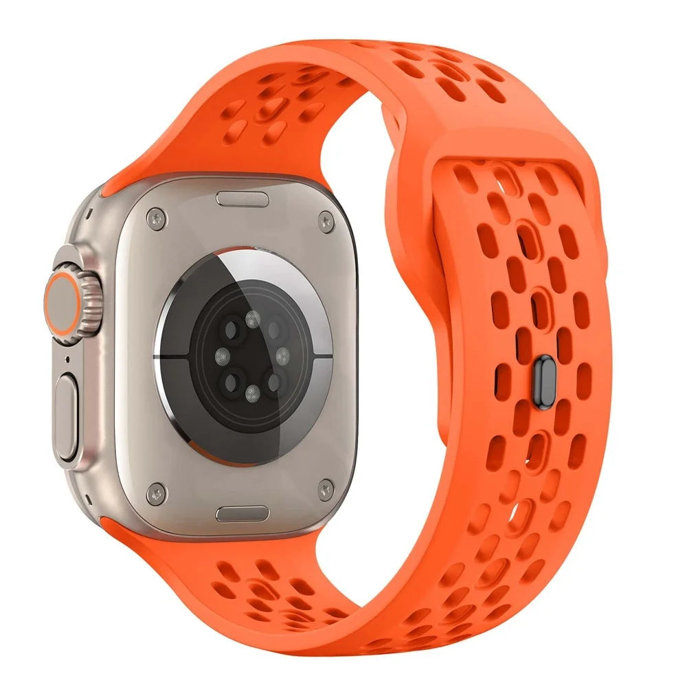Watch Band for Apple Watch Series 11 10 42mm / 9 8 7 41mm / SE3 SE2 SE 6 5 4 40mm / 3 2 1 38mm Holes Design Silicone Wrist Strap - Orange - 2