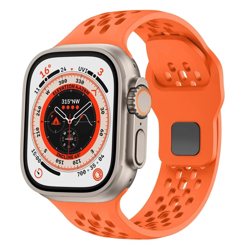Watch Band for Apple Watch Series 11 10 42mm / 9 8 7 41mm / SE3 SE2 SE 6 5 4 40mm / 3 2 1 38mm Holes Design Silicone Wrist Strap - Orange - 3