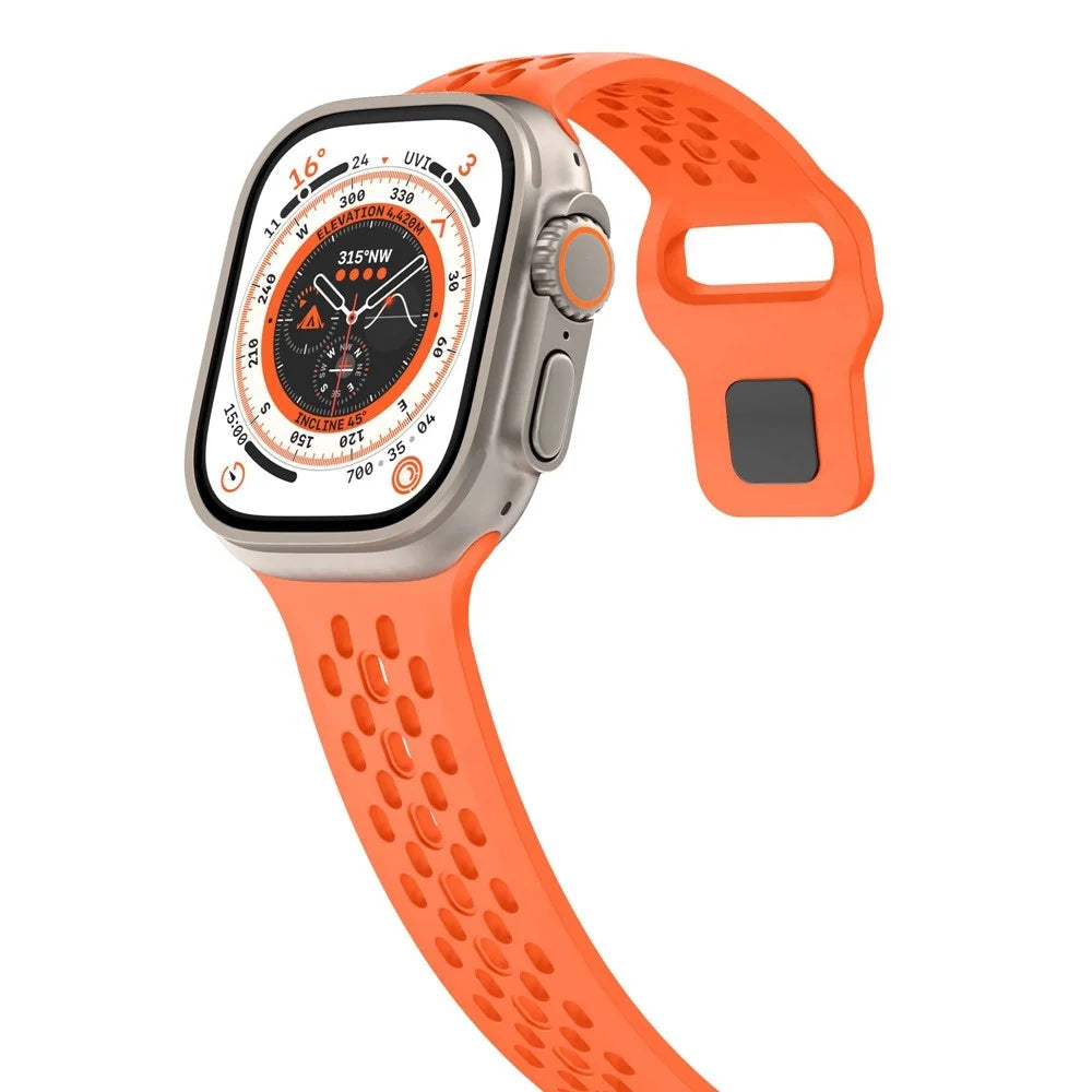 Watch Band for Apple Watch Series 11 10 42mm / 9 8 7 41mm / SE3 SE2 SE 6 5 4 40mm / 3 2 1 38mm Holes Design Silicone Wrist Strap - Orange - 4