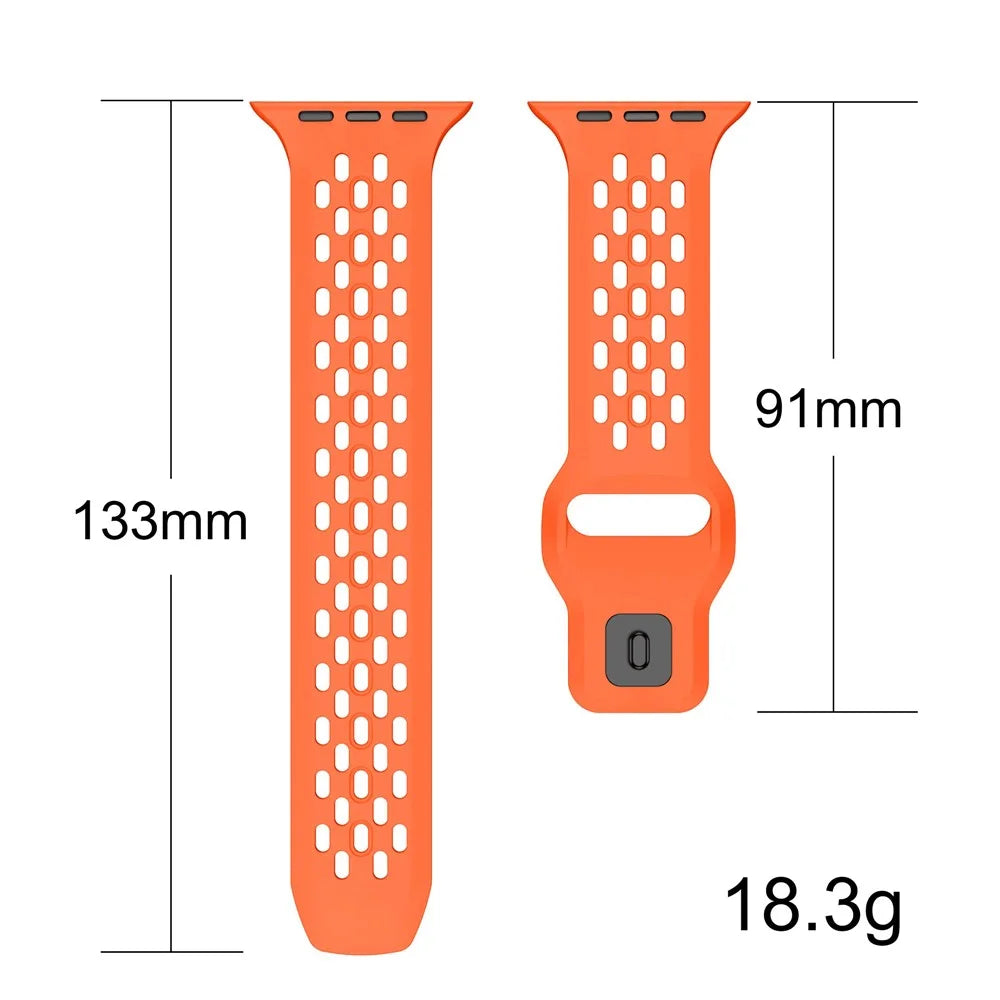 Watch Band for Apple Watch Series 11 10 42mm / 9 8 7 41mm / SE3 SE2 SE 6 5 4 40mm / 3 2 1 38mm Holes Design Silicone Wrist Strap - Orange - 5