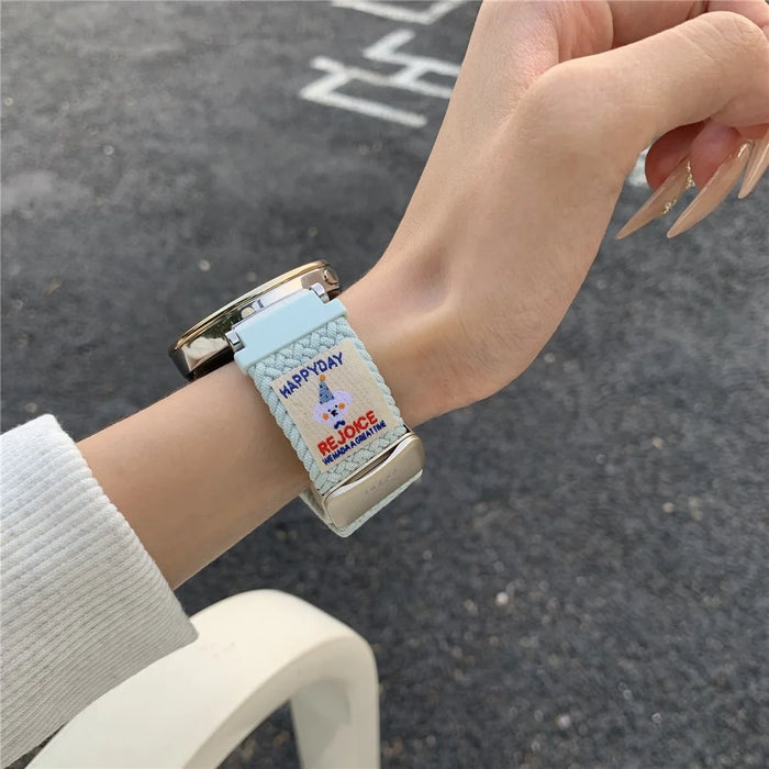 20mm Universal Watch Band Top Hat Puppy Pattern Magnetic Buckle Braided Nylon Wrist Strap - Misty Blue - 5