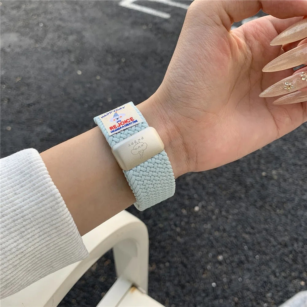 22mm Universal Watch Band Top Hat Puppy Pattern Magnetic Buckle Braided Nylon Wrist Strap - Misty Blue - 4