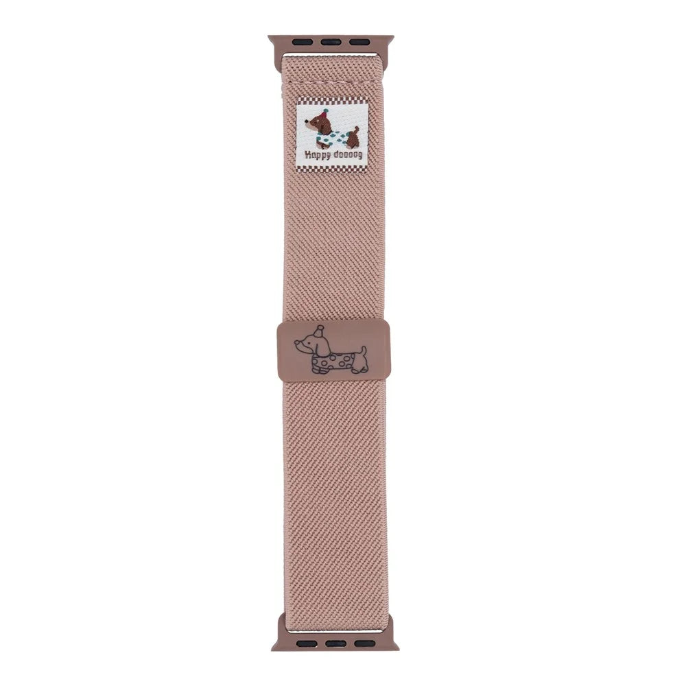 Nylon Strap for Apple Watch Ultra 3 2 1 49mm / Series 11 10 46mm / 9 8 7 45mm / SE3 SE2 SE 6 5 4 44mm / 3 2 1 42mm Dog Pattern Magnetic Buckle Watch Band - Pink - 1