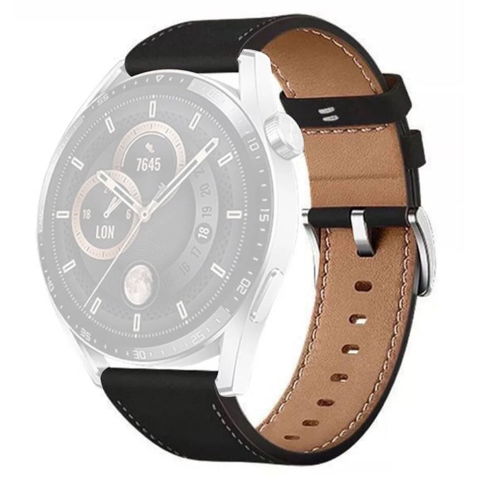 22mm Universal Leather Watch Band Adjustable Replacement Strap - Black - 1