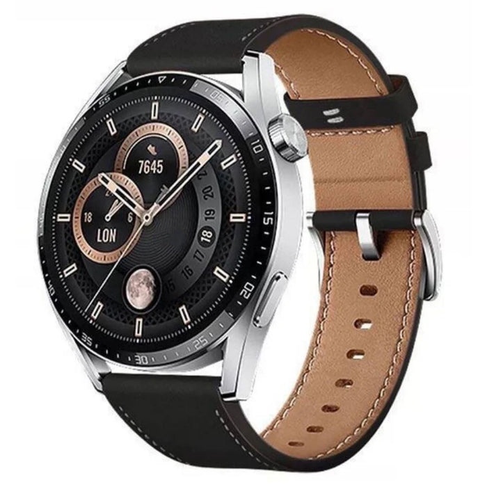22mm Universal Leather Watch Band Adjustable Replacement Strap - Black - 2