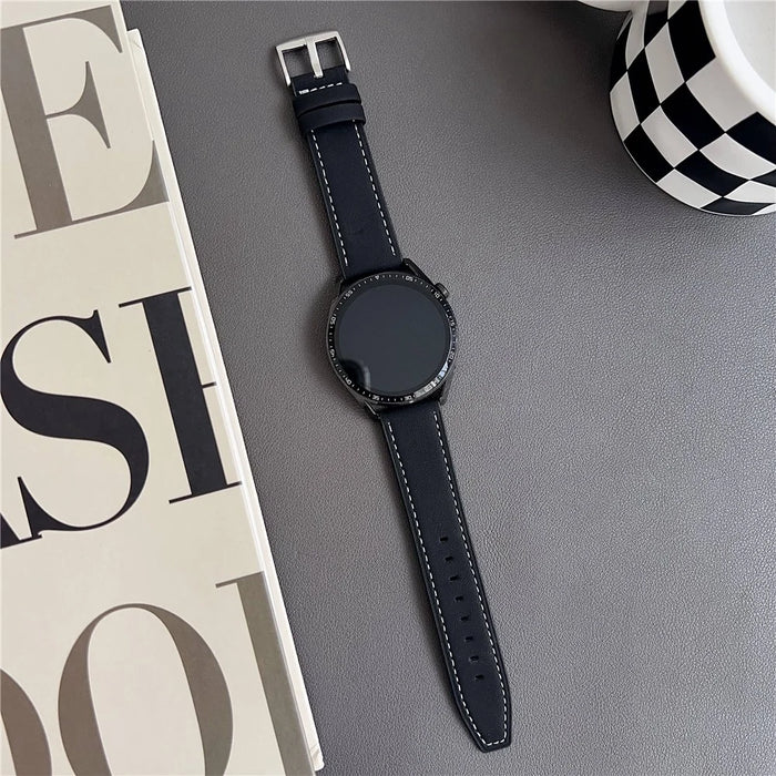 22mm Universal Leather Watch Band Adjustable Replacement Strap - Black - 3