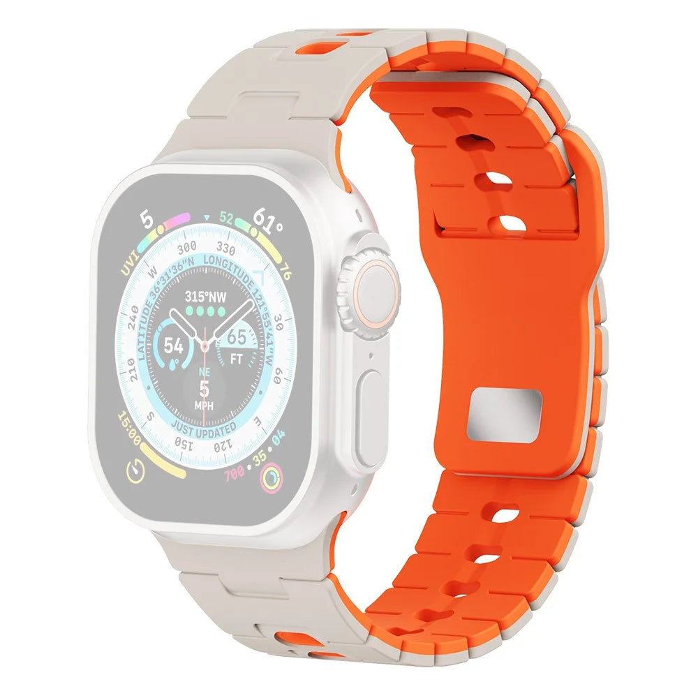 Watch Band for Apple Watch Ultra 3 2 1 49mm / Series 11 10 46mm / 9 8 7 45mm / SE3 SE2 SE 6 5 4 44mm / 3 2 1 42mm Dual Color Silicone Strap - Starlight+Orange - 1
