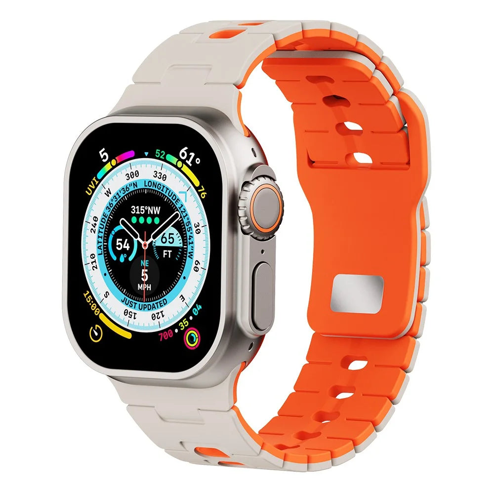 Watch Band for Apple Watch Ultra 3 2 1 49mm / Series 11 10 46mm / 9 8 7 45mm / SE3 SE2 SE 6 5 4 44mm / 3 2 1 42mm Dual Color Silicone Strap - Starlight+Orange - 2
