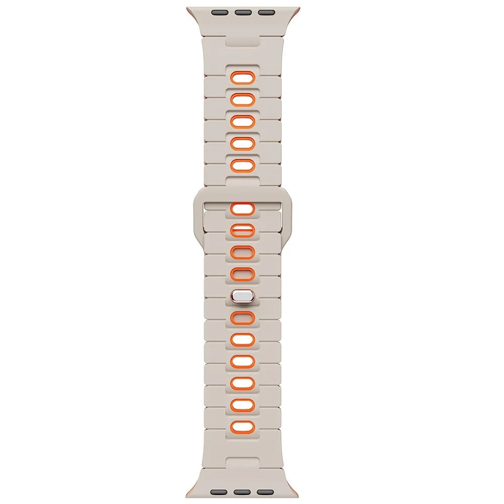 Watch Band for Apple Watch Ultra 3 2 1 49mm / Series 11 10 46mm / 9 8 7 45mm / SE3 SE2 SE 6 5 4 44mm / 3 2 1 42mm Dual Color Silicone Strap - Starlight+Orange - 3