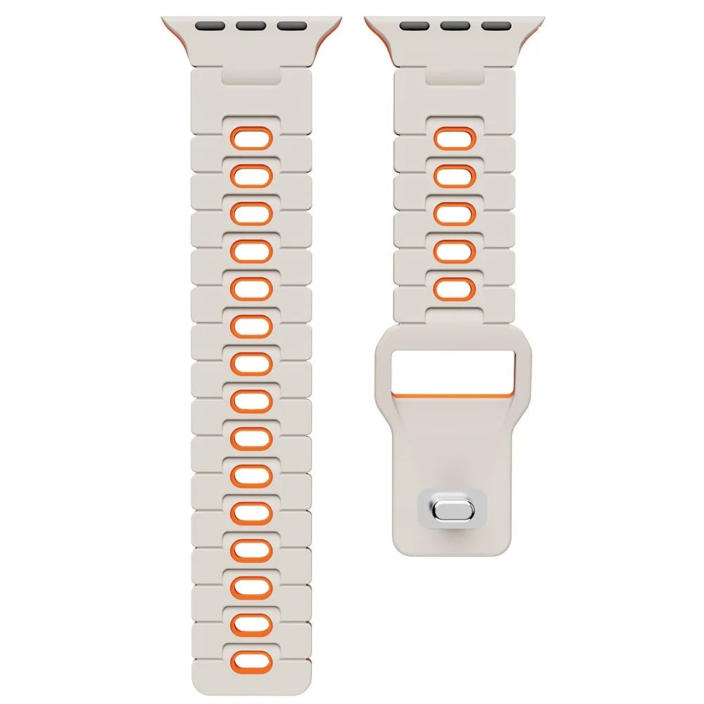 Watch Band for Apple Watch Ultra 3 2 1 49mm / Series 11 10 46mm / 9 8 7 45mm / SE3 SE2 SE 6 5 4 44mm / 3 2 1 42mm Dual Color Silicone Strap - Starlight+Orange - 4