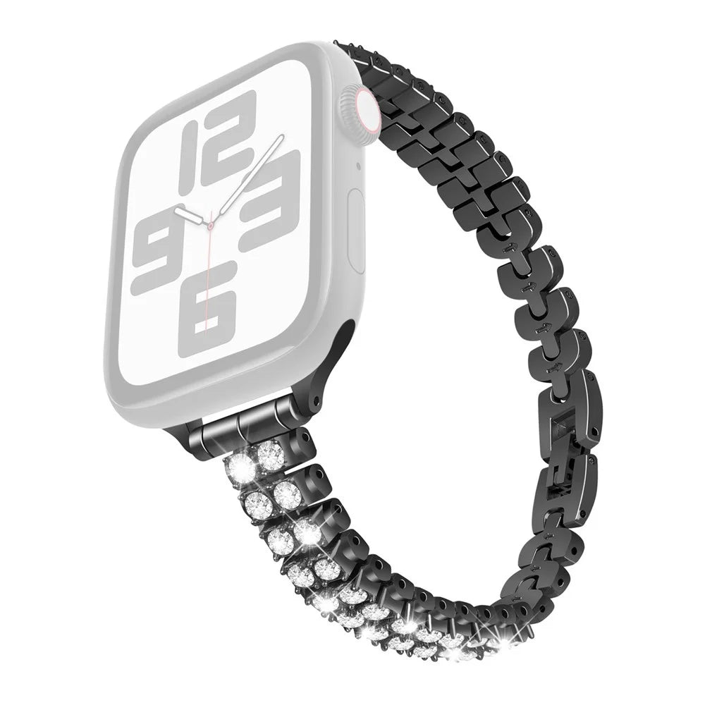 Watch Strap for Apple Watch Series 11 10 42mm / 9 8 7 41mm / SE3 SE2 SE 6 5 4 40mm / 3 2 1 38mm Rhinestone Decor Alloy Bracelet Wrist Band - Black - 1