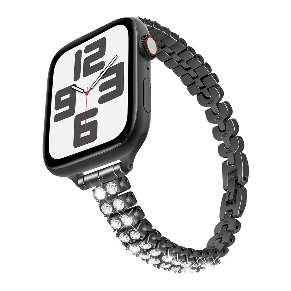 Watch Strap for Apple Watch Series 11 10 42mm / 9 8 7 41mm / SE3 SE2 SE 6 5 4 40mm / 3 2 1 38mm Rhinestone Decor Alloy Bracelet Wrist Band - Black - 2