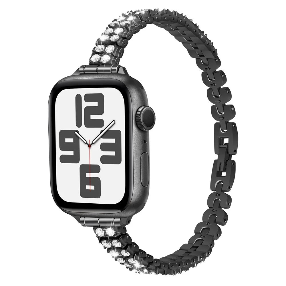 Watch Strap for Apple Watch Series 11 10 42mm / 9 8 7 41mm / SE3 SE2 SE 6 5 4 40mm / 3 2 1 38mm Rhinestone Decor Alloy Bracelet Wrist Band - Black - 5
