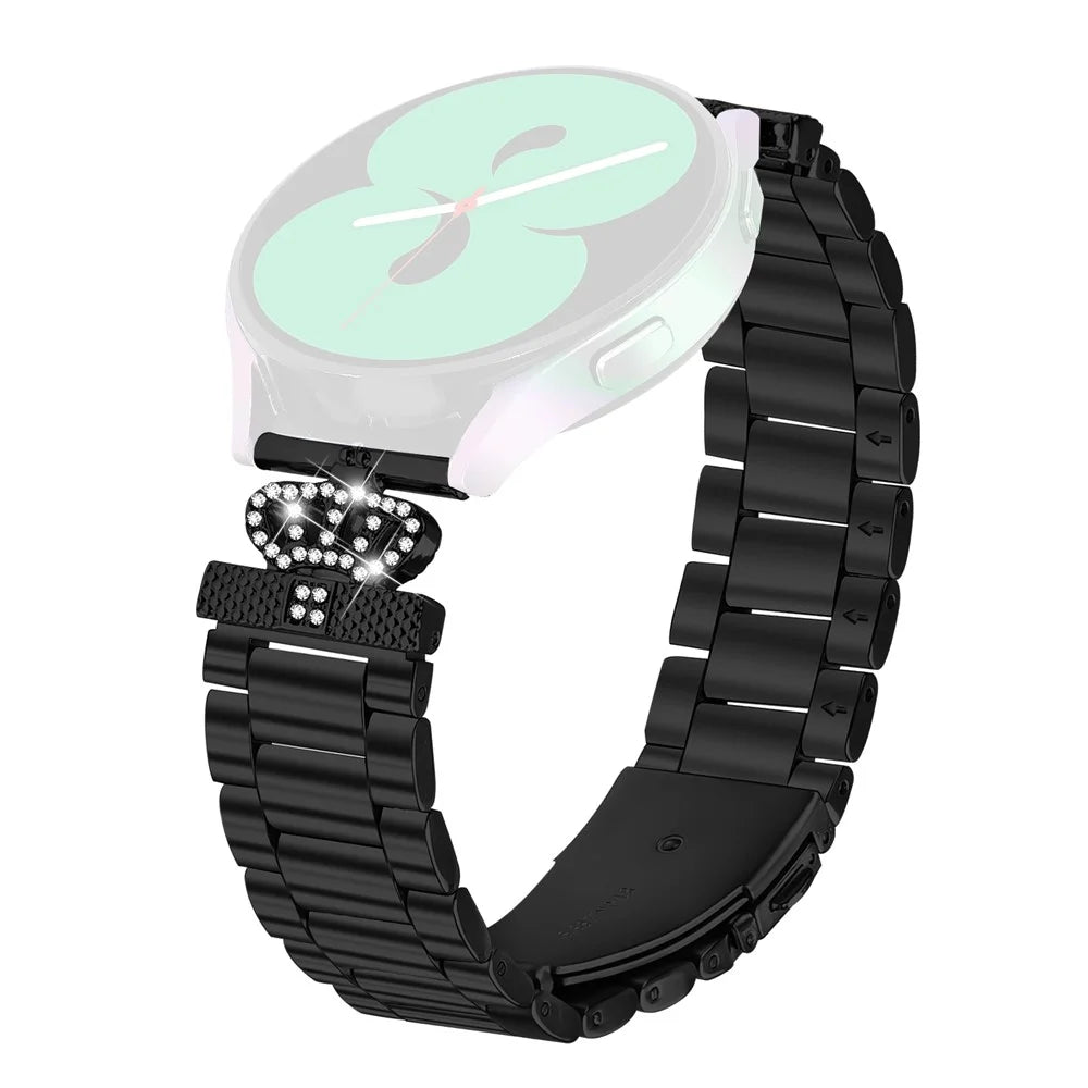 For Withings Steel Replacement Strap Stainless Steel Crown Shape Rhinestone Decor Watch Band - Black - 1