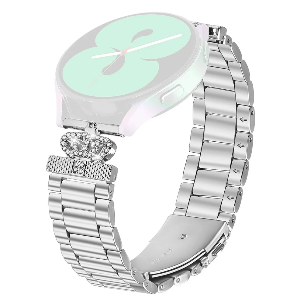 For TicWatch E / E3 Stainless Steel Strap Crown Shape Rhinestone Decor Silver Watch Band - 1