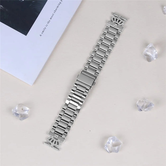 For Gabb Watch 3 Stainless Steel Strap Crown Shape Rhinestone Decor Silver Watch Band - 3