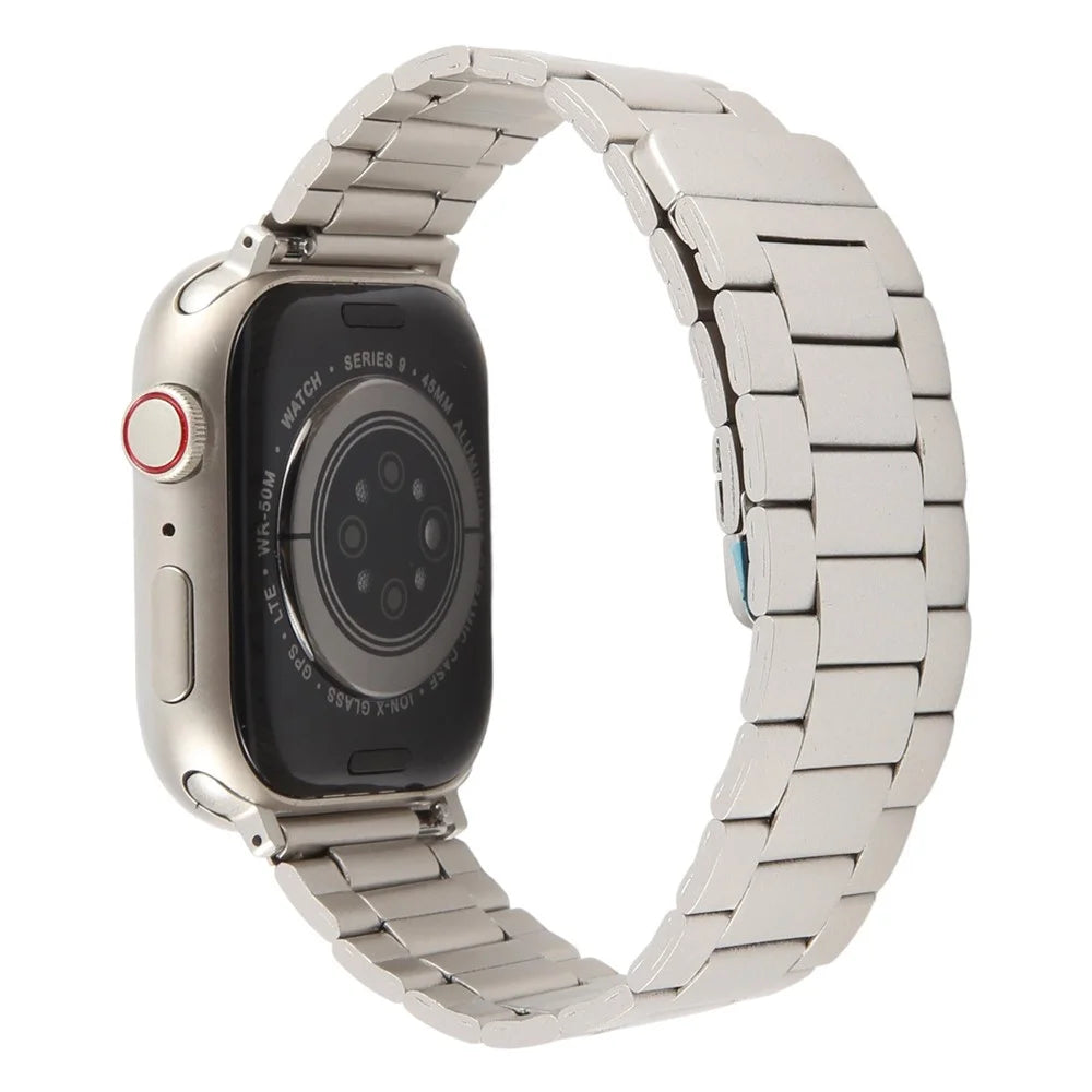 Metal Watch Band for Apple Watch Ultra 3 2 1 49mm / Series 11 10 46mm / 9 8 7 45mm / SE3 SE2 SE 6 5 4 44mm / 3 2 1 42mm Magnetic Three Bead Wrist Strap - Starlight - 1