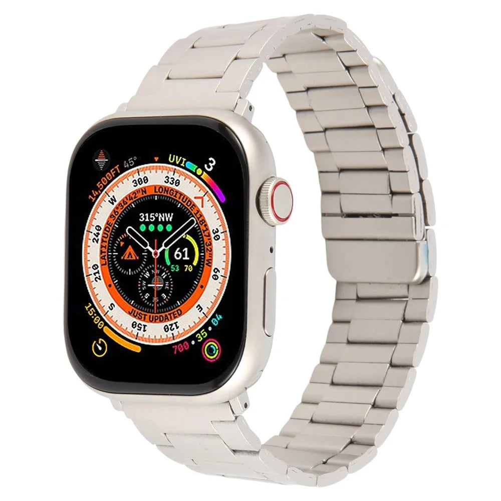 Metal Watch Band for Apple Watch Ultra 3 2 1 49mm / Series 11 10 46mm / 9 8 7 45mm / SE3 SE2 SE 6 5 4 44mm / 3 2 1 42mm Magnetic Three Bead Wrist Strap - Starlight - 2
