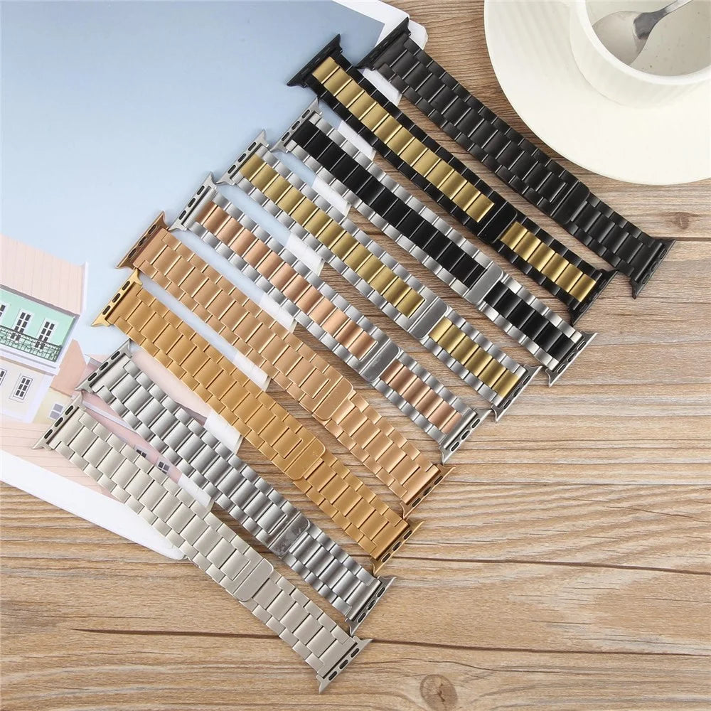 Metal Watch Band for Apple Watch Ultra 3 2 1 49mm / Series 11 10 46mm / 9 8 7 45mm / SE3 SE2 SE 6 5 4 44mm / 3 2 1 42mm Magnetic Three Bead Wrist Strap - Starlight - 7